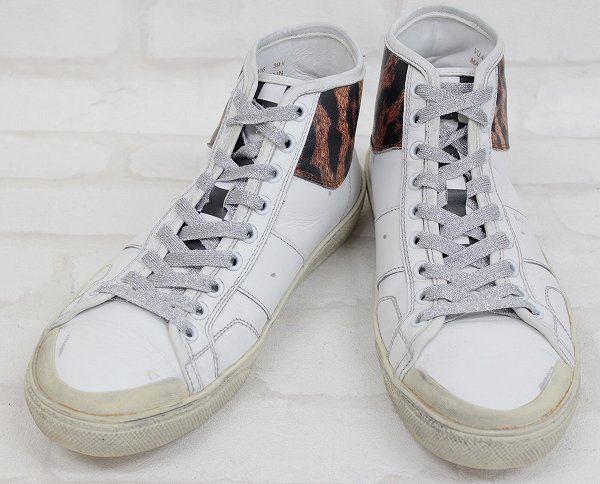 1S7834/サンローランパリ SL/37M シグネチャーコートクラシックサーフ スペイン製 レオパード ユーズド加工ミッドカットスニーカー