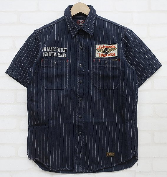 5T2703/トイズマッコイ 半袖ストライプヘリンボーンワークシャツ カスタム ジョンソンモータース TOYSMcCOY Johnson Motors