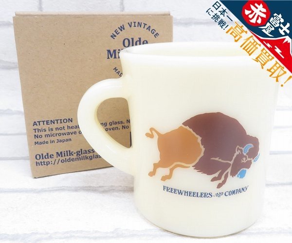 KH2A5125/新品 FREEWHEELERS BUFFALO AND LOGO HEAVY MUG 2219003 フリーホイーラーズ ヘビーマグカップ オールドミルクグラス